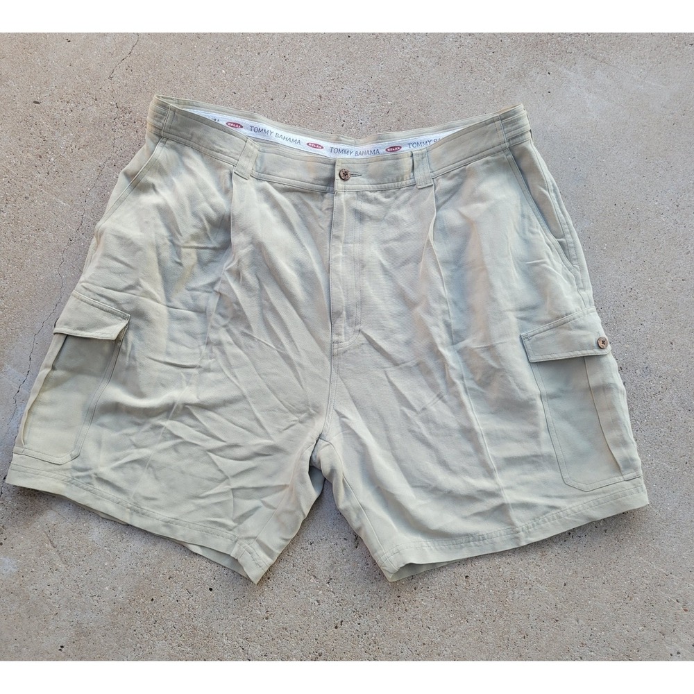 Vintage Tommy Bahama 100% Silk Shorts Mens 42 Beige Relax Pleated Preppy